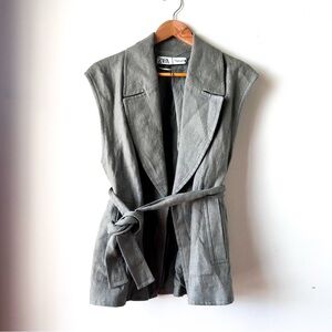 Zara Linen Sleeveless Belted Vest with Pockets Grey Women’s Small